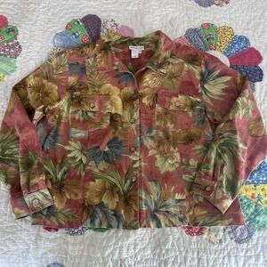 Coldwater Creek Floral Jacket fall floral button down 100% Cotton USA Sz. L
